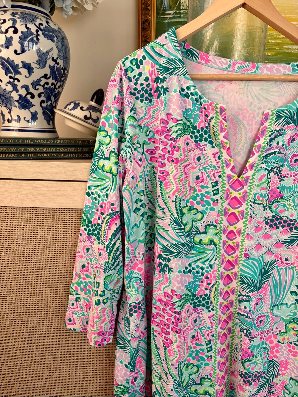 Lilly Pulitzer Pink & Green Printed V-Neck Swim Coverup Dress - Picture 3 of 6